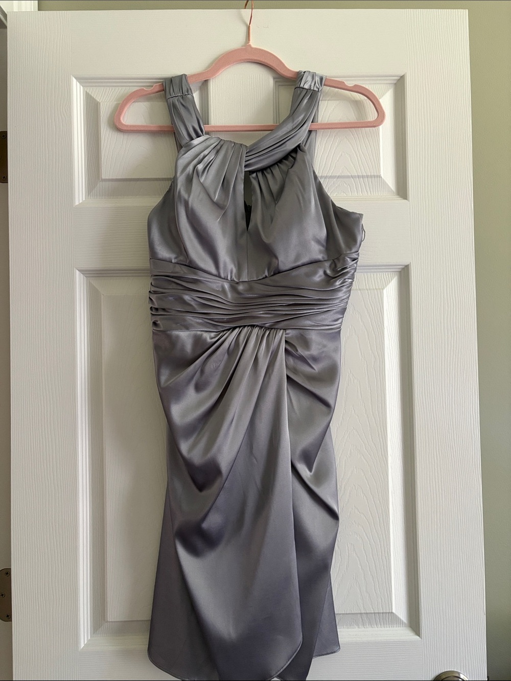 Adrianna Pappel Silver Satin Halter Dress 8P